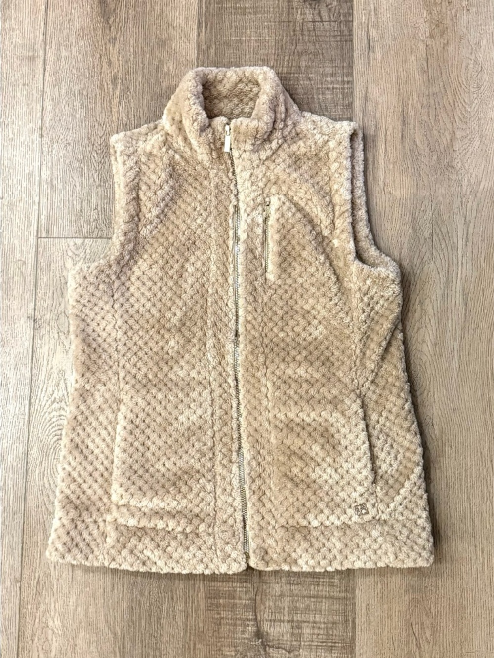 Calvin Klein Sherpa Vest Small Beige Fleece Zip Up Cozy Fall Winter Layer
